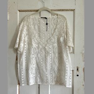 POLO RALPH LAUREN Cream Lace Crochet embroidered Boxy Top - Size: M